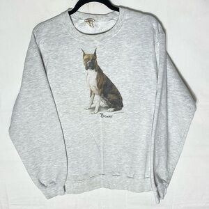 Vintage Malco Grey Crew Neck Graphic Boxer Dog Sweatshirt W Pockets S